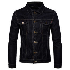 Nouvelle arrivée, vente en gros, veste en jean noire à manches longues, col montant et logo frontal pour hommes - Product Image 4