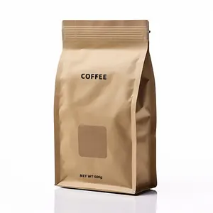 कस्टम लोगो मैट पुनर्नवीनीकरण कॉफी बैग आठ तरफ सील पीले भूरे 250g 500g 1000g 1 किलो व्यक्तिगत बड़े कैफे पैकेजिंग बैग - Product Image 3