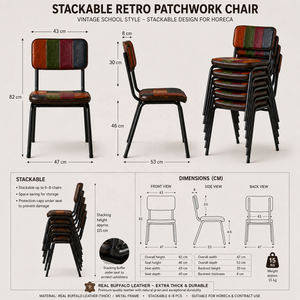 Chaise de restaurant industrielle empilable moderne rembourrée en patchwork, en cuir de buffle véritable, avec structure en fer, mobilier de salle à manger OEM, garantie 3 ans - Product Image 6