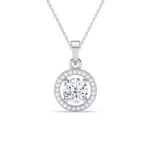 Pendentif rond halo en argent avec chaîne, orné de zircon et de perle, en or 14K et 18K, plaqué rhodium, style vintage, pour fiançailles - Product Image 1