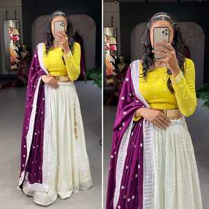 Mariage et fête porter magnifique fil de Georgette lourd et séquence de travail Lehenga Choli avec Dupatta indien exportateur et fournisseur - Product Image 4