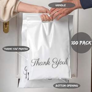 Bolsas de polietileno para envíos Thank You de 32x40cm con asa y cierre autoadhesivo, diseño impreso en blanco y negro - Product Image 4