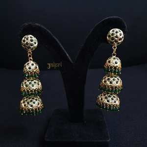 Three Layers Jhumki <b>Green</b> Stone Fashion <b>Earrings</b> - Product Image 1