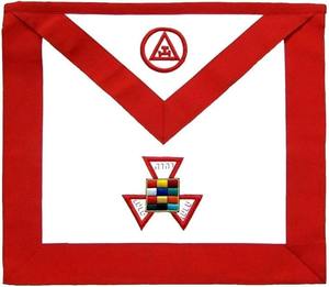 Delantal Masónico Bordado a Mano 100% Piel de Cordero con Cordón Decorativo Rojo y Borlas, Borde de Cinta Grosgrain - Product Image 4