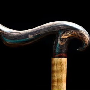 BÂTON DE MARCHE EN RÉSINE CONFORTABLE ANTIDÉRAPANT EN BOIS avec poignée multiforme pour la réadaptation des personnes âgées - Product Image 1