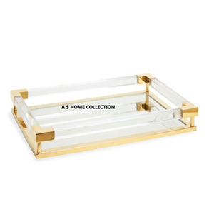 Plateau de service en acrylique Plateau en or de qualité supérieure Bordures élégantes pour la conception d'intérieurs d'espaces de salon luxueux - Product Image 1