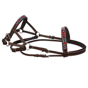 Bride perlée en cuir de cheval de qualité supérieure Muserolé rembourré doux Rênes assorties Culottes Western Natural Horsemanship Bridle for Trail - Product Image 3