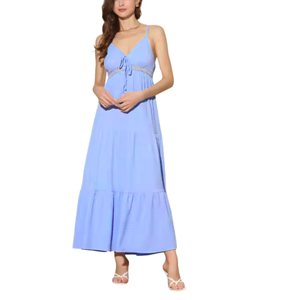 Femmes printemps été automne Midi robe moulante taille Empire tissé respirant antistatique ceinture froncé décontracté doux solide - Product Image 3