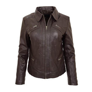Veste en cuir marron pour femmes personnalisée en peau de mouton véritable automne mode moto manteaux tenues d'hiver vêtements veste Y2k - Product Image 1