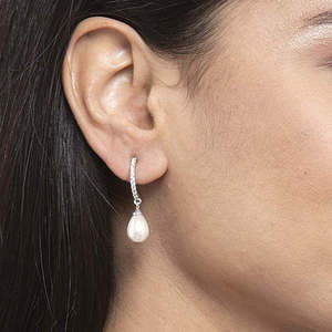 NOVAMART Fine 925 Sterling Silver Classic Pearl <b>Drop</b> Earrings Rhodium Plated with for Swiss Zirconia Screw <b>Back</b> Gift Women Girls - Product Image 5