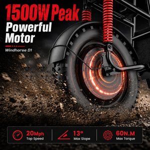 Patinete Eléctrico Windhorse D1 - Autonomía de 31 Millas, Velocidad de 20 MPH, Batería de 48V/15Ah, Motor de 750W - Product Image 4