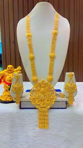 Conjunto de collar de joyería de moda de Dubái chapado en oro de 24K, pendientes, brazaletes, peines, broches, Material de cobre para Bulgaria - Product Image 6