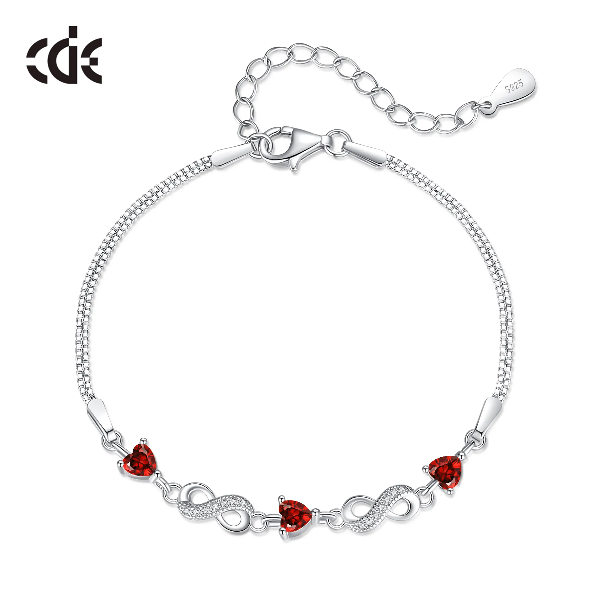 Pulseira CDE CZYB001 prata 925 joias com pedra de aniversário infinito atacado pingente em forma de coração pulseira de corrente em camadas de zircônia