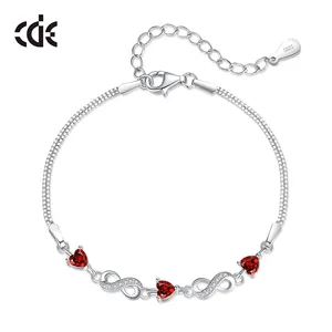 CDE CZYB001 Silver 925 Jewelry Birthstone Infinity Bracelet Wholesale Heart Shape Charms Zircon Layered Chain Bracelet