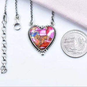 Hecho a mano Rosa Dalia turquesa collar de plata esterlina 18 pulgadas cadena ajustable Boho declaración joyería - Product Image 1