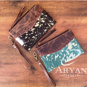 Pochette à fermeture éclair de luxe en cuir de vachette métallique minimaliste occidentale pour femmes en cuir véritable Designer Portable Wallet Purse - Product Image 1