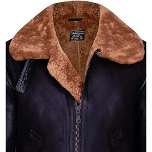 Mens Aviator Brown B3 Faux <b>Shearling</b> Sheepskin Leather <b>Bomber</b> <b>Jacket</b> - Product Image 3