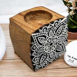 Portavelas de Bloques de Madera Ecológicos Hechos a Mano, Diseño Rectangular, Decoración para el Hogar (Sin Vela) - Product Image 2