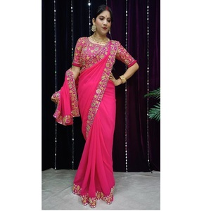 Nuevo y Elegante Sari de Georgette para Novia, con Bordado de Espejo Real, Proveedor de Surat, Tendencia 2022 - Product Image 1