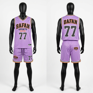 Conjunto de camiseta y pantalones cortos de malla premium de 160 GSM para hombre, color morado, negro y naranja, tela transpirable, logotipo sublimado personalizado, conjunto de pantalones cortos para hombre - Product Image 1