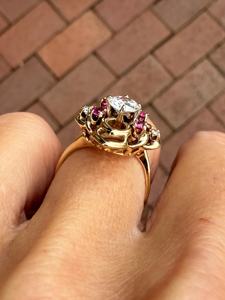 Anillo de Cóctel de Oro Amarillo de 14K con Diamante Redondo Natural de Calidad Superior y Rubí, Anillo de Diseño de Lujo con Piedras Preciosas - Product Image 5