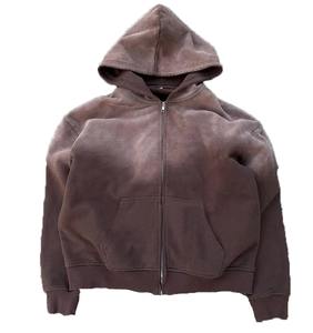 Sweat à capuche zippé pour homme en molleton de coton délavé à l'acide, qualité supérieure, teint uni, hiver, pour impression puff, sweat à capuche vierge, design ample et boxy - Product Image 2