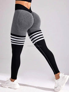 Nouveaux Leggings Femme à Rayures, Taille en V, Sans Couture, Amincissants, pour la Gym, l'Entraînement, la Course, le Yoga et le Fitness, avec Effet Push-Up, en Tricot Tendance - Product Image 3