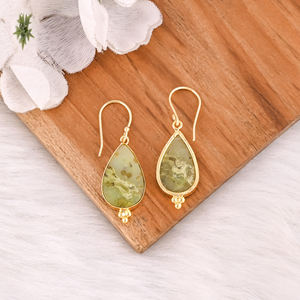 Boucles d'oreilles en opale verte de qualité supérieure, plaquées or sur laiton, ou boucles d'oreilles statement, en gros, taille personnalisée, vente flash - Product Image 4