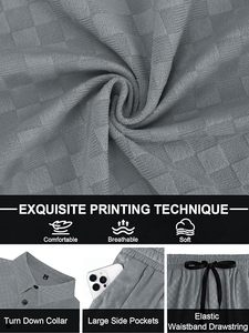 Survêtement 2 pièces en velours respirant pour homme Survêtements d'été décontractés Chemise à boutons à manches courtes Tenues courtes Ensembles de t-shirts pour homme - Product Image 5