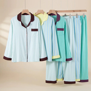 Ensemble de pyjama en coton tendance pour femme – Doux, respirant, taille élastique, manches longues, confortable, pour la nuit et la détente à la maison - Product Image 4
