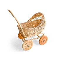 Panier à roulettes en rotin festonné pour enfants Panier à provisions en rotin écologique Poupée bébé Poussette faite à la main au Vietnam