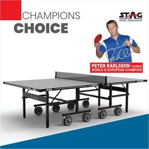 Stag Iconic Indoor Aluminum Table Tennis Table <b>Top</b> Frame 25mm Thick Anti-Weathering Movable with Wheels <b>Net</b> - Product Image 3