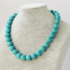 Turquoise <b>Necklace</b> 16mm Turquoise <b>Bead</b> <b>Necklace</b> Gift for Women,Chunky <b>Beads</b> <b>Necklace</b> - Product Image 2