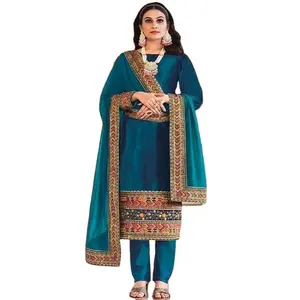 Aus gezeichnete Qualität Neue Trends Blauer Samt Sexy Salwar Kameez Für Frauen Phantasie Punjabi Kleid Indien Pakistani sche Kleidung