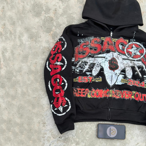 Sweat à capuche zippé pour homme de haute qualité, style streetwear, avec impression sérigraphique personnalisée, logo personnalisé, 100% coton, fabrication sur mesure - Product Image 5