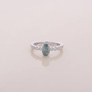 IGI Certified Oval Cut Green Lab Grown Diamond Bezel Halo Engagement/Wedding Ring in <b>Solid</b> 925 Sterling <b>Silver</b> - Product Image 1
