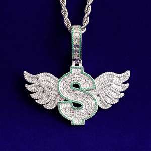 Hip Hop VVS Moissanite redondo y Baguette corte diamante colgante diamante colgantes Iced Out colgante para hombres 925 plata esterlina - Product Image 3