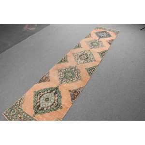 2.8x12.7 ft Turkish Rug, Vintage <b>Runner</b> Rug, Orange <b>Green</b> Persian Wool Rug - Product Image 5