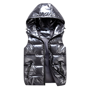 Veste d'hiver sans manches en peluche Logo personnalisé Imperméable Bulle brillante Gilets pour hommes avec capuche 2026 - Product Image 3
