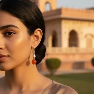 Pendientes de Plata 925 con Caída para Mujer con Cornalina Roja y Perla, Accesorio de Moda - Product Image 1