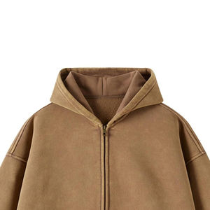 Sudadera con Capucha Extra Grande para Hombre, Lavada al Ácido, con Cierre y Dobladillo sin Rematar, Estilo Desgastado por el Sol, para Invierno - Product Image 3