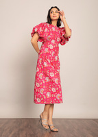 Robe classique rose et blanche à fleurs, mini, 100% coton, formelle, simple, une pièce, pour femmes