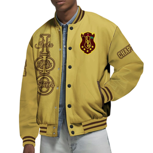 Iota Phi Theta 1963 Collegiate Varsity Jacket Letterman Brown Gold Greek Life Fraternity Apparel Ropa de estilo clásico - Product Image 4
