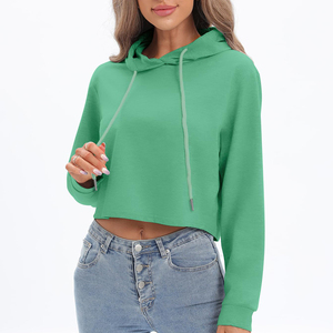 OEM Mujeres Algodón Fleece Crop Drop Shoulder casual,streetwear,Drop Shoulder, figuras, transpirable, Eco-friendly, sudaderas con capucha, de punto - Product Image 4