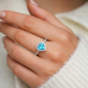 NOVAMART Fine Hallmark Silver Geometric Heart <b>Ring</b> Marine Blue Zircon Pink Sapphire Set Platinum Rhodium Plated Natural for Enga - Product Image 2
