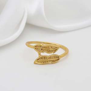 Brass Double Leaf Texture <b>Ring</b> 18k Gold Plated Dainty <b>Statement</b> Wholesale <b>Ring</b> For Women - Product Image 5