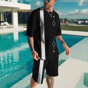 Men's Oversized T-shirts 2-Piece O-<b>Neck</b> 3D Short Sleeve Shirt Shorts Set Summer Running Suit Breathable for Autumn Season - Product Image 3