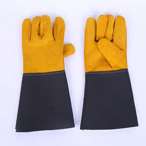 Guantes de Piercing resistentes al calor para estufa de cocina dividida de cuero de vaca, guantes de soldadura para soldador amarillo y negro, guantes antifuego resistentes al desgaste - Product Image 2