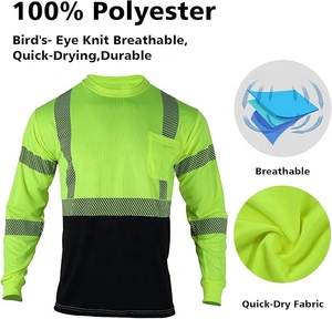 เสื้อยืดสะท้อนแสงสำหรับผู้ชาย ANSI Class 3 สีส้ม เสื้อทำงานแขนยาวโพลีเอสเตอร์แบบมองเห็นได้ชัดเจนสำหรับงานก่อสร้างและงานถนน - Product Image 5