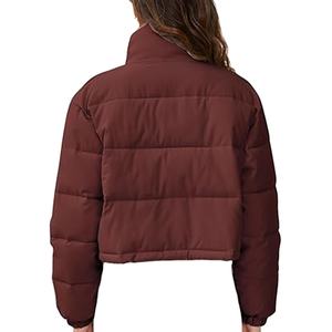 Custom Logo Women's Full Zipper Knitted Waterproof Breathable Crop <b>Top</b> Short <b>Coat</b> Casual Pullover Bubble Jacket with Front Logo - Product Image 4